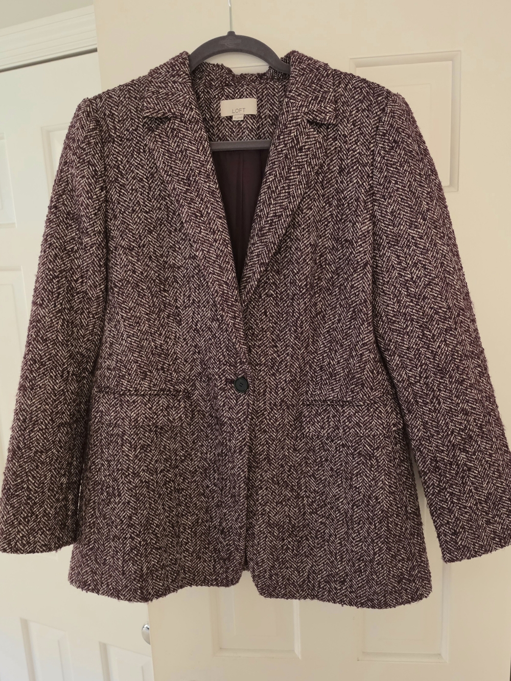 LOFT Purple Herringbone Wool-Blend Blazer Women's Size 10